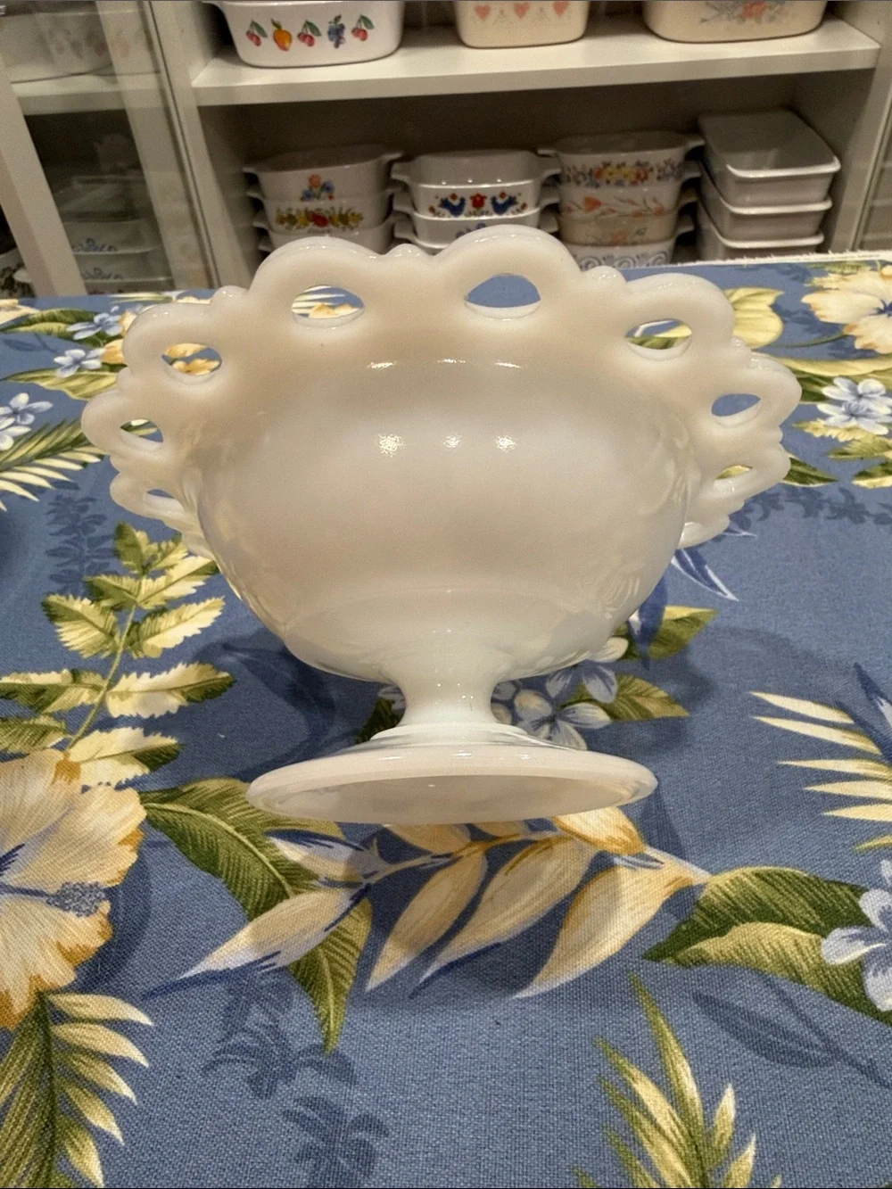 Milk Glass Lace-Edge Serving Bowl - White
